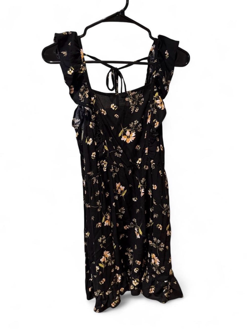 wild fable Black Floral Midi Dress with Ruffle Straps